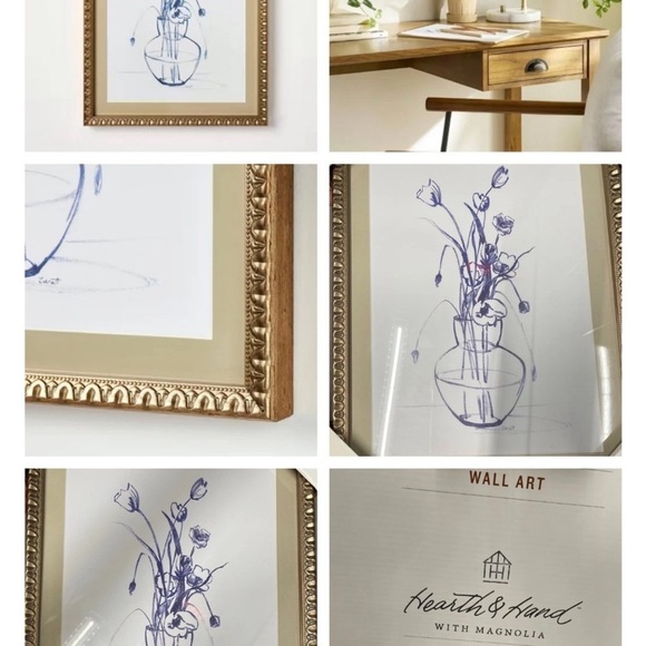 12"x16" Blue Floral Art Sketch Framed Wall Art - Hearth & Hand™ with Magnolia - Picture 2 of 2
